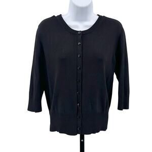 Joseph A. Qu'est-Cequec'est Sweater Cardigan Womens L Black Button-UP Round Neck